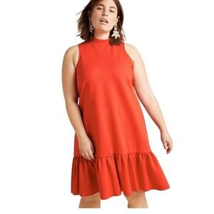 Maeve Anthropologie Red Mock Neck Ruffle Hem Sleeveless Trapeze Dress Plus 2X
